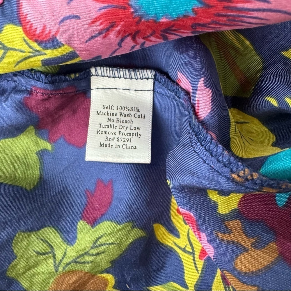 Johnny Was Embroidered Silk Tunic Dress Blue Pink Floral Size Large - Picture 9 of 13